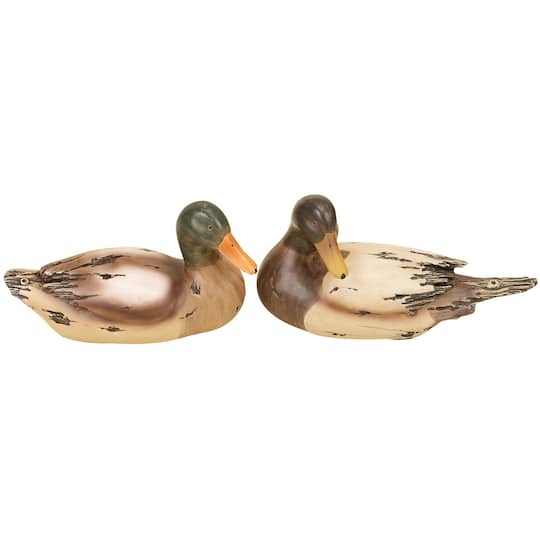 Beige Rustic Polystone Duck Sculpture Set
